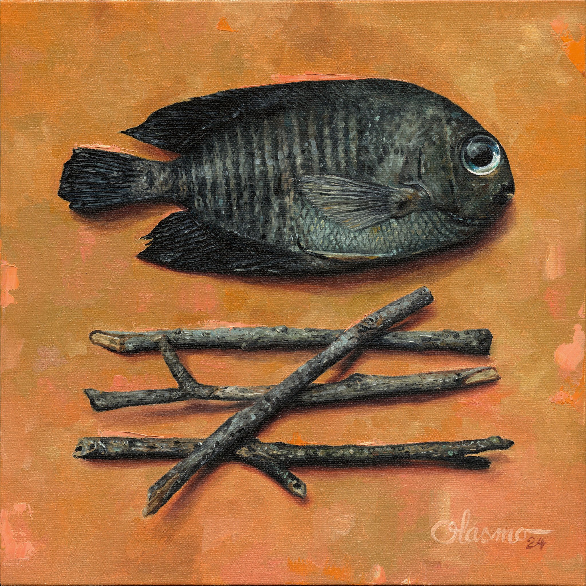 Fishsticks, 8x8", 2024 (signed Olasmo)