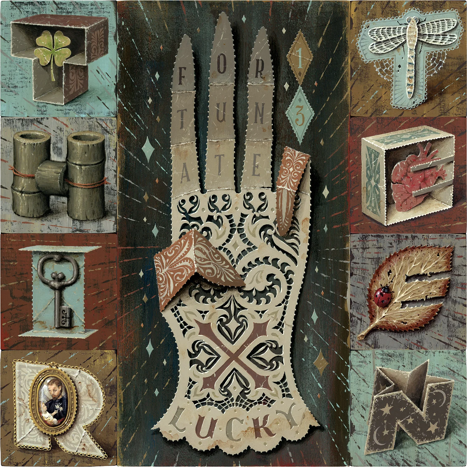 Lucky 13 , 12" x 12", Acrylic on Panels