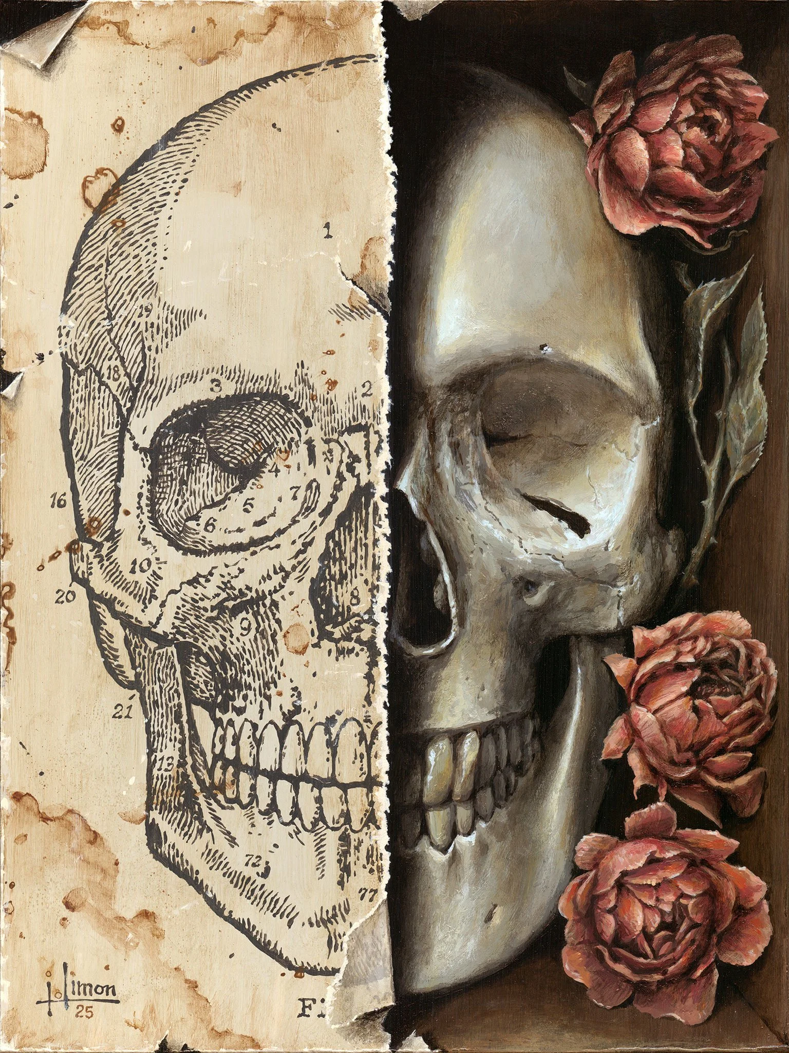 Paper and Bone, 9x12", Acrylic on Panel, 2025