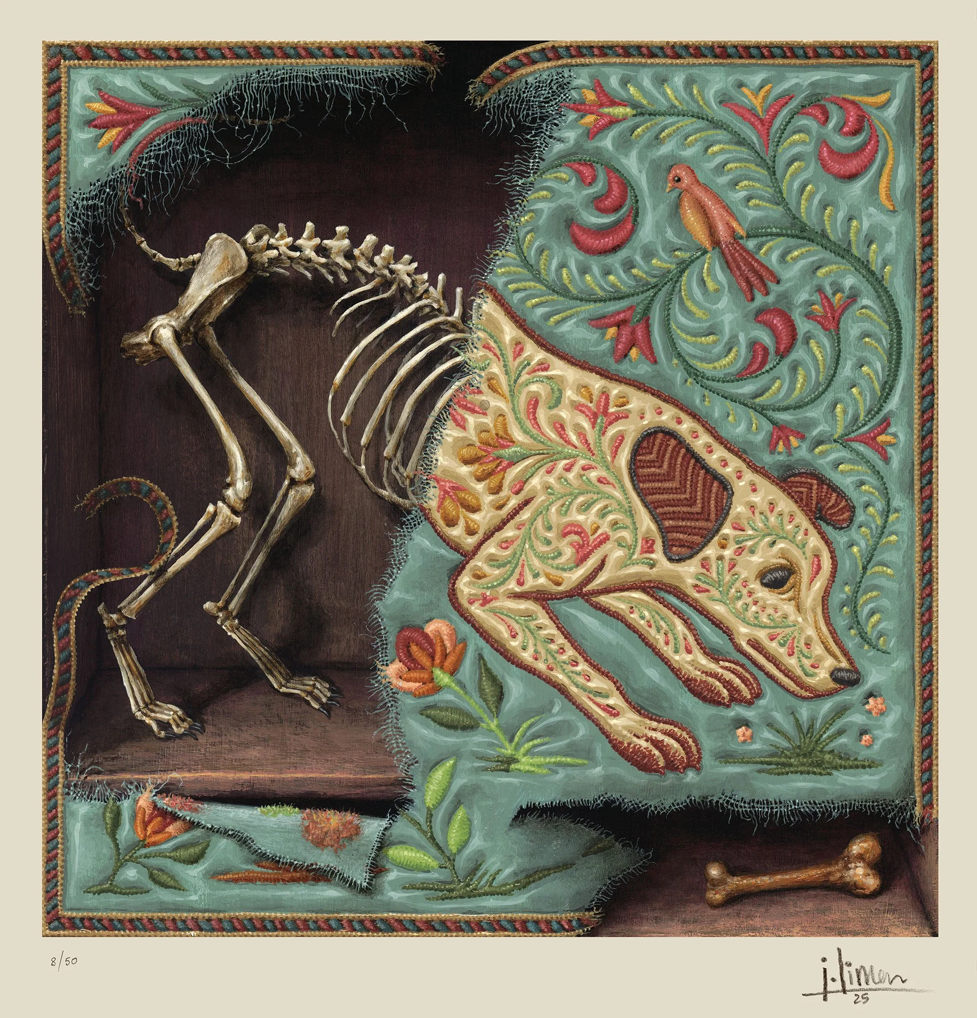 Dog and Bone, 12x12", Acrylic on Panel, 2025
