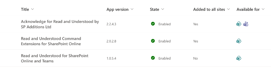 App listed, select Acknowledge