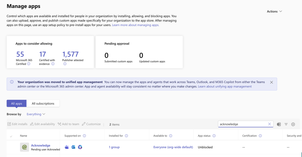 Search acknowledge