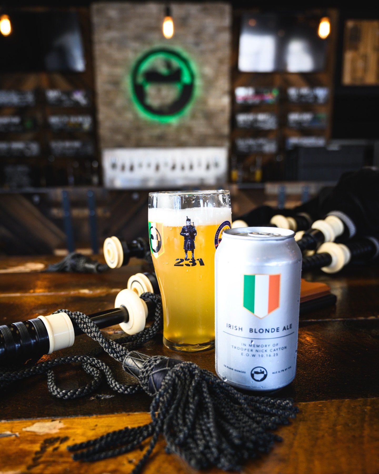☘️ No. 231 Irish Blonde Ale

In collaboration with @steel_valley_pipes_and_drums and releasing on St. Patrick&rsquo;s Day, Tuesday, March 17th at 4 PM.

In memory of Ohio State Highway Patrol Trooper and Steel Valley Pipes &amp; Drums member Nick Cay