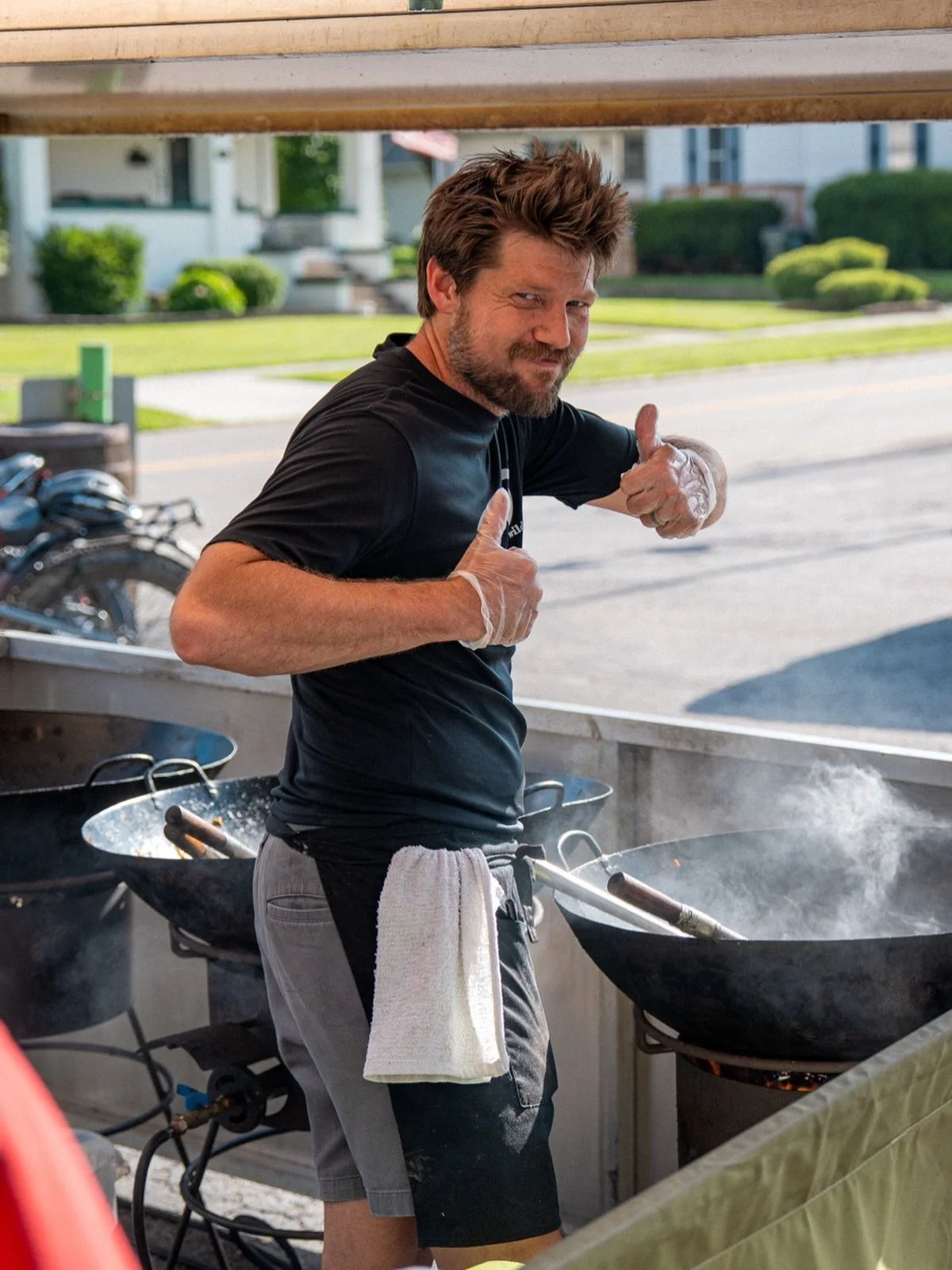 A tree fell on his truck during the Boardman tornado&hellip; and somehow he still made it. We call that commitment. 🍻

Patrick and @wokonthewildsidefoods tonight on the patio.