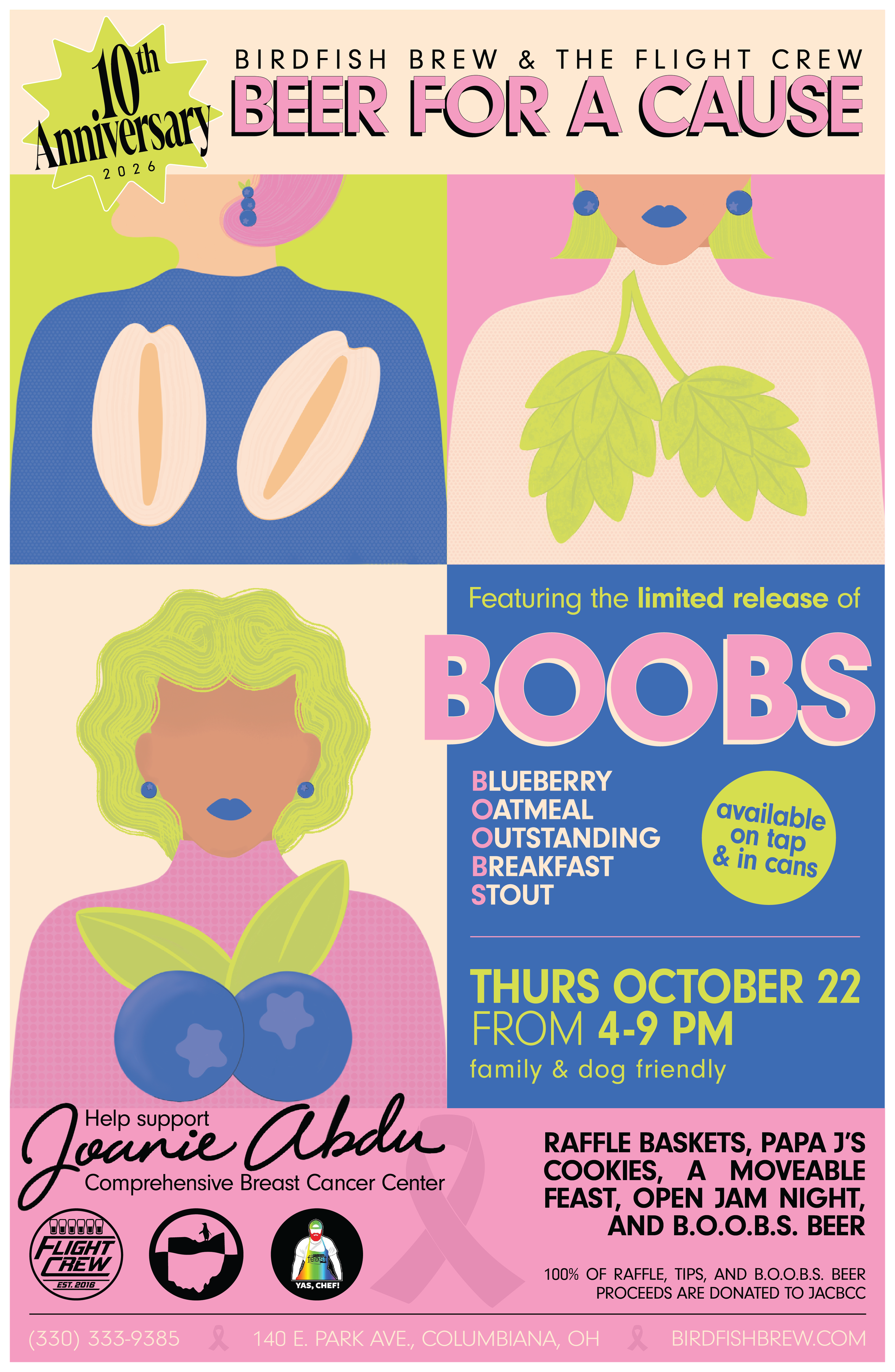 10th Anniversary B.O.O.B.S. (Blueberry Oatmeal Outstanding Breakfast Stout) Beer for a Cause Release &amp; Fundraiser