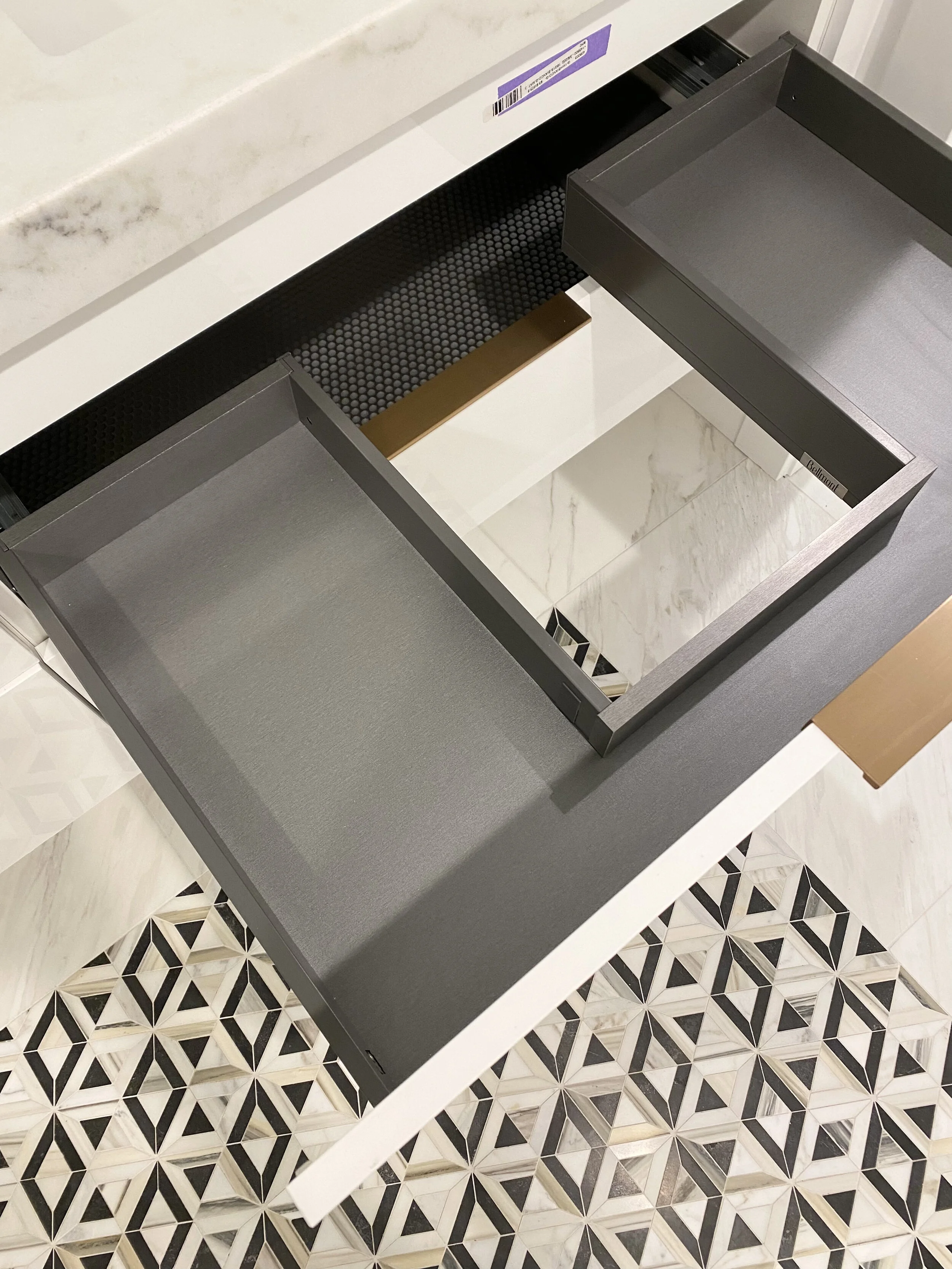 u-shape drawer for plumbing at vanity sink