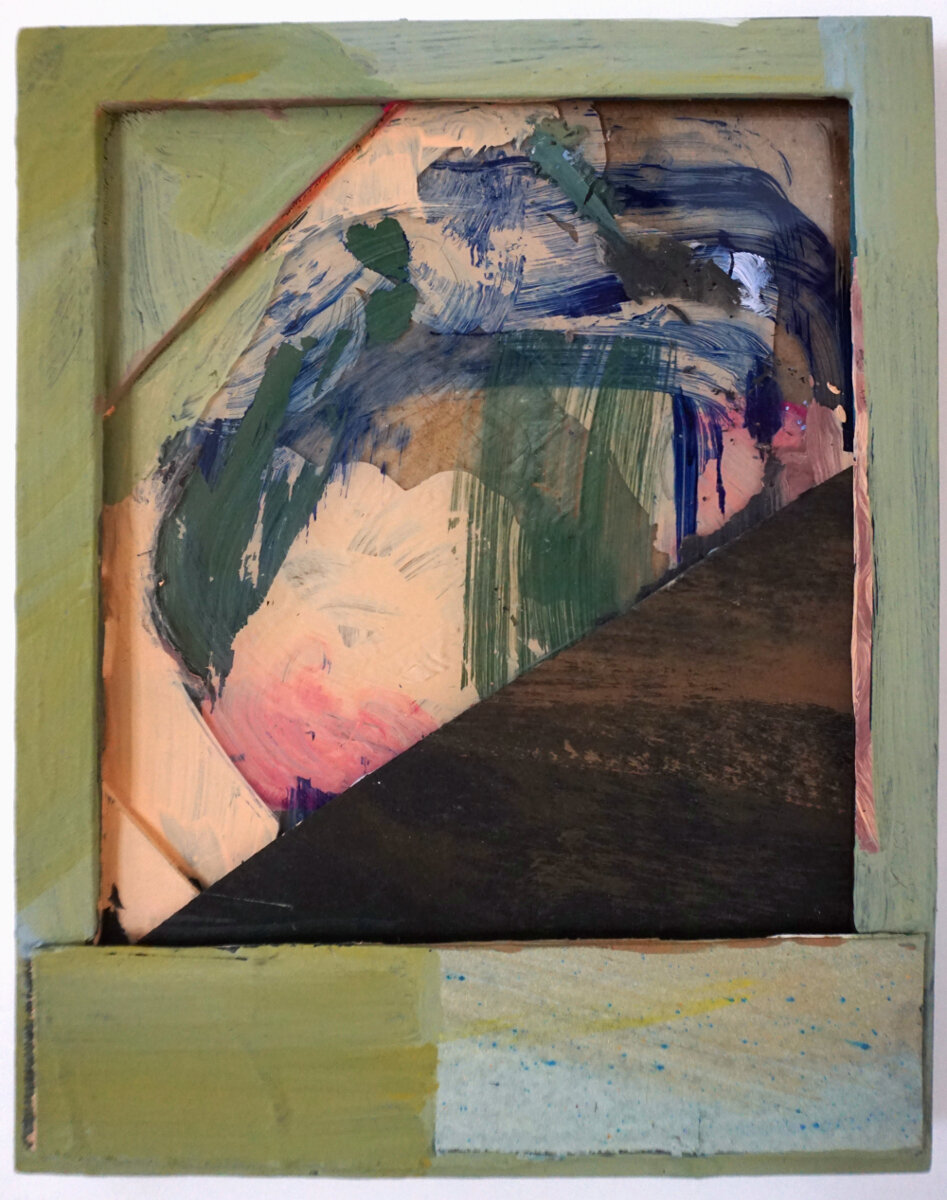 Messenger, Flashe and acrylic ink on matboard, glass, and frame, 9 x 7 inches 2018