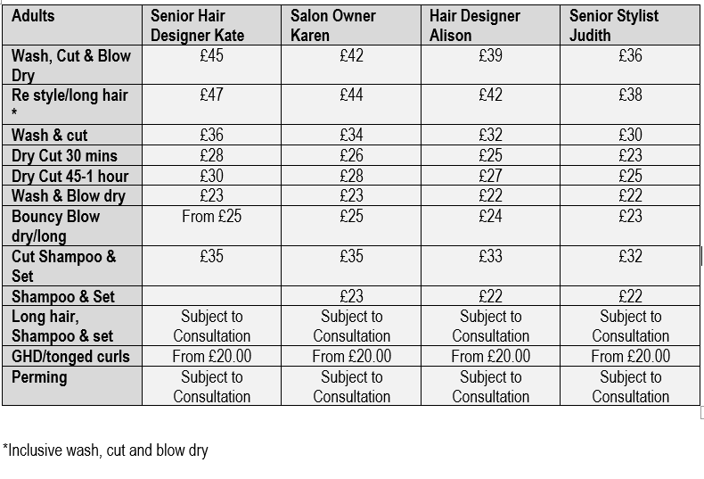 Pricing — Vision Hair & Beauty