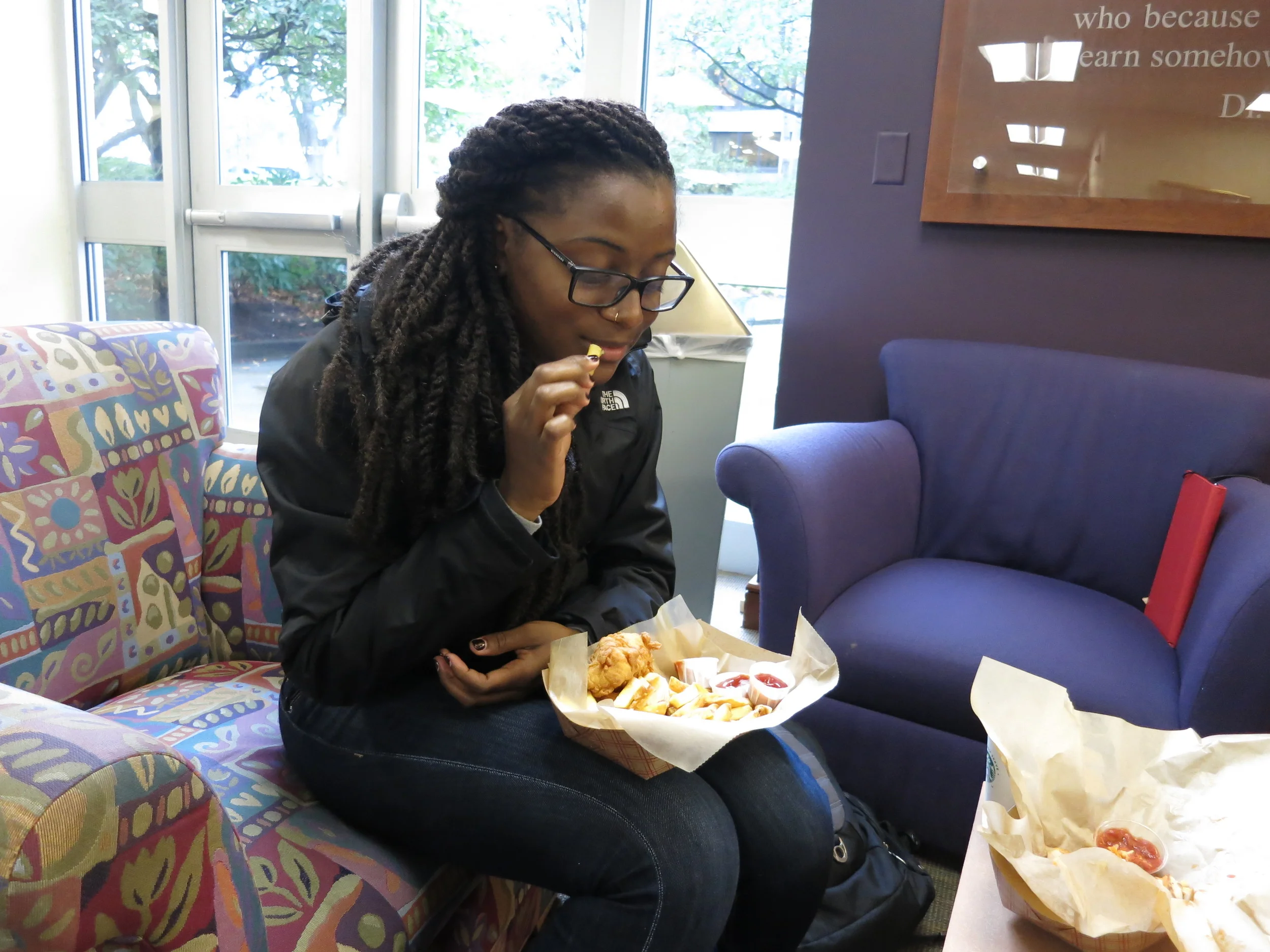 Brandi having a taste of the Fish and Chips