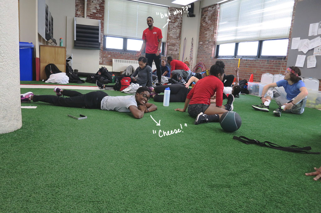 Weight lifting with friends, Djenne P. and Cam W.