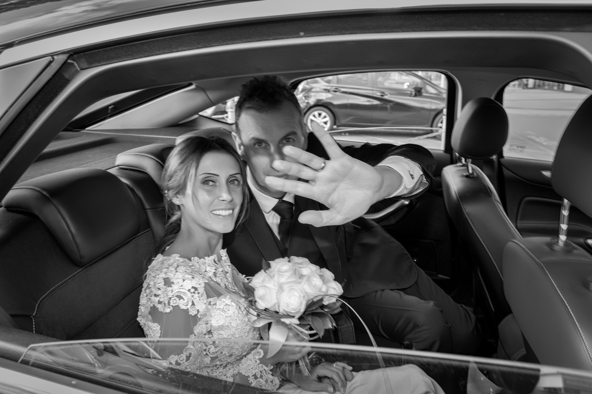 Bride and Groom in Car