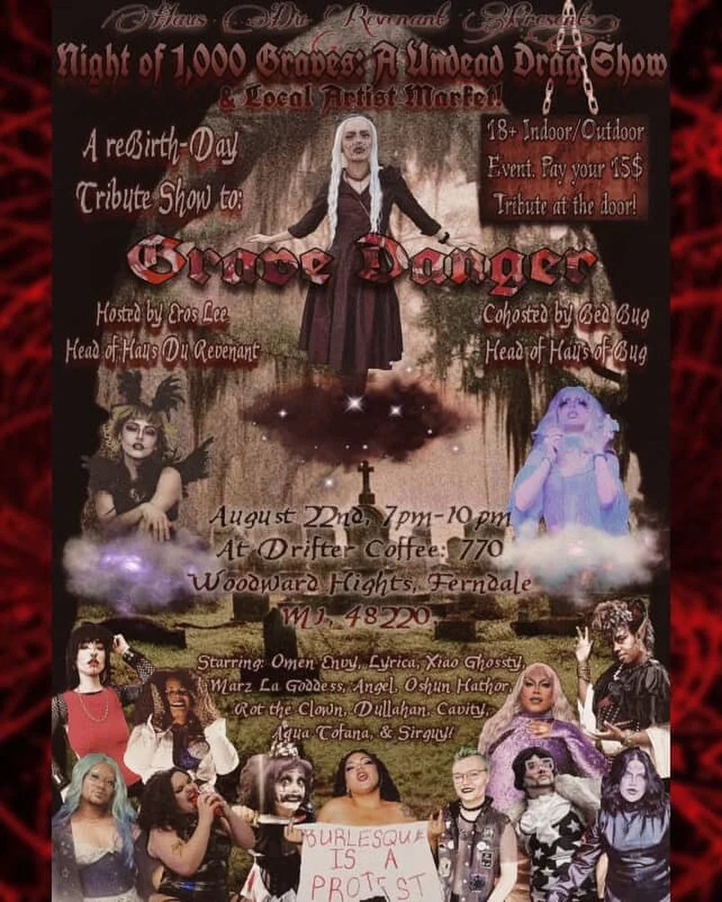 It&rsquo;s our last drag show of the season tonight 🖤 Come hang with us! $15 at the door cash or venmo, show starts around 7:45 🌟 We&rsquo;ll have drag performances outside, pop up vendors inside, and coffee bar open until 9! Hope to see you there 