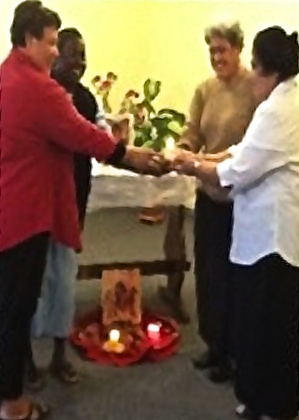 Sisters Jacinta, Jeline and Sosefina in a Missioning Prayer Service with Sister Malia Nive, General Councilor in Rome.