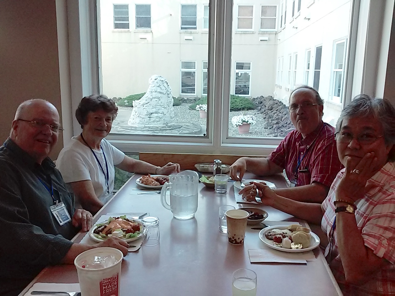 Sharing a meal: Jack Ridout, Sr. Frances Feeley, SM, Fr. Paul Frechette, SM, and Sr Palepa Ioane, SMSM.