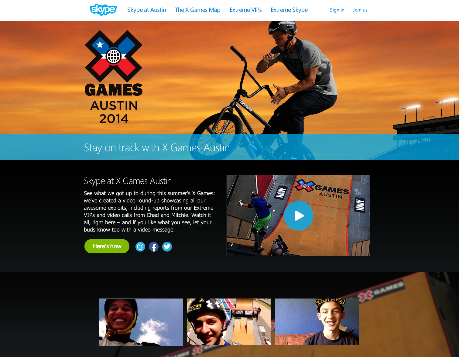 Skype X Games website design