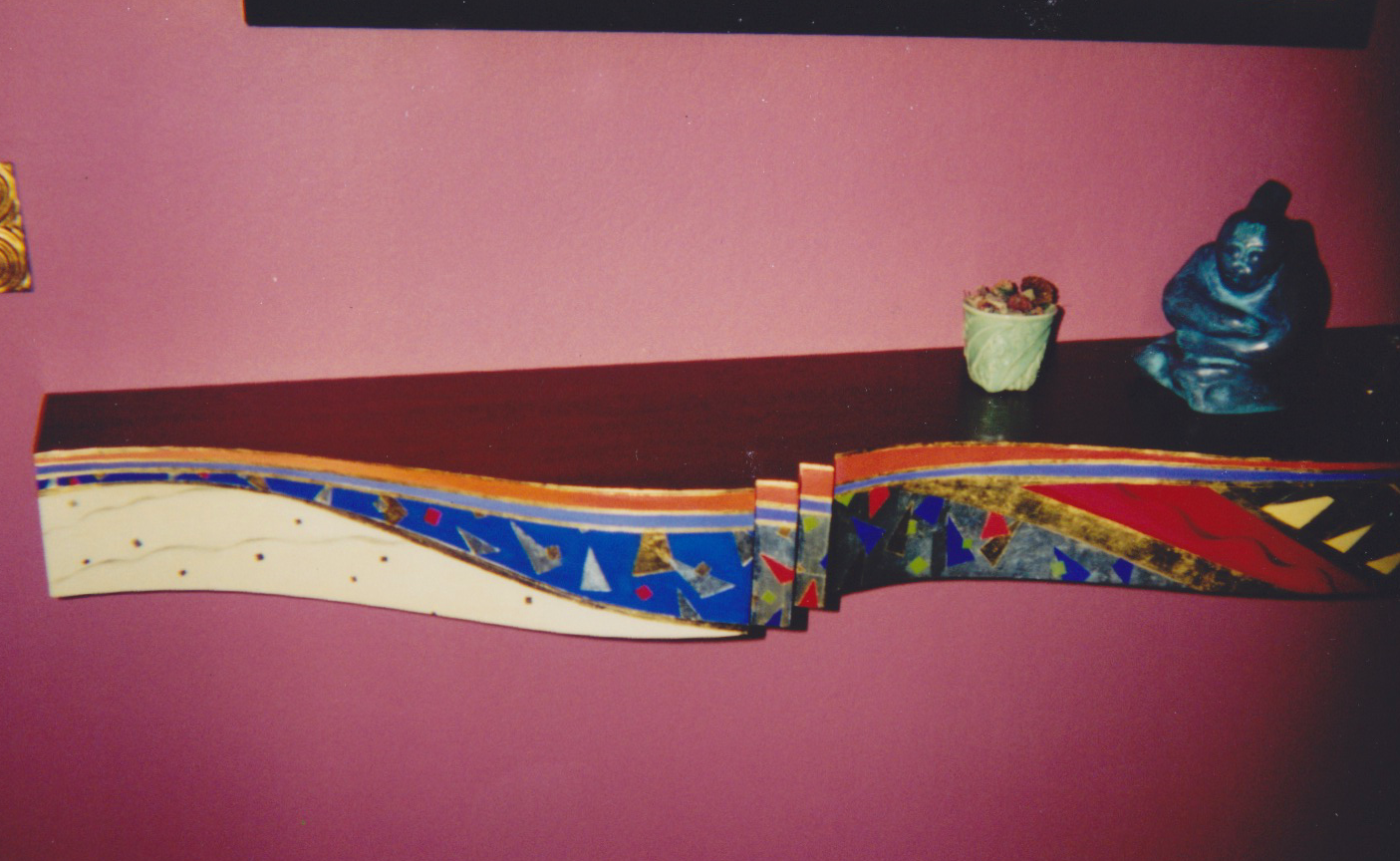 Painted genuine gold and silver leaf and decorative painted shelf