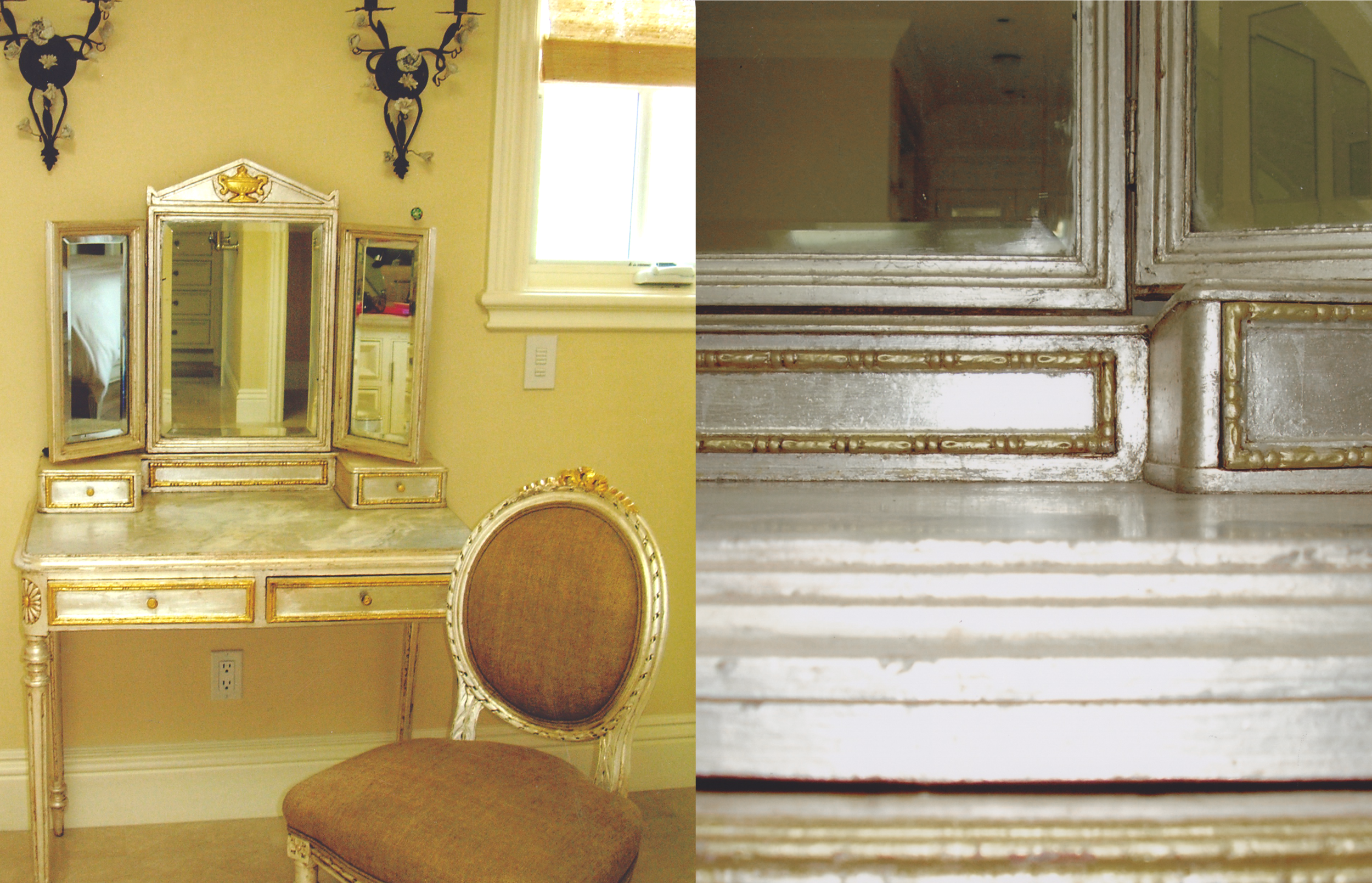 Genuine silver and gold leaf dressing table and chair