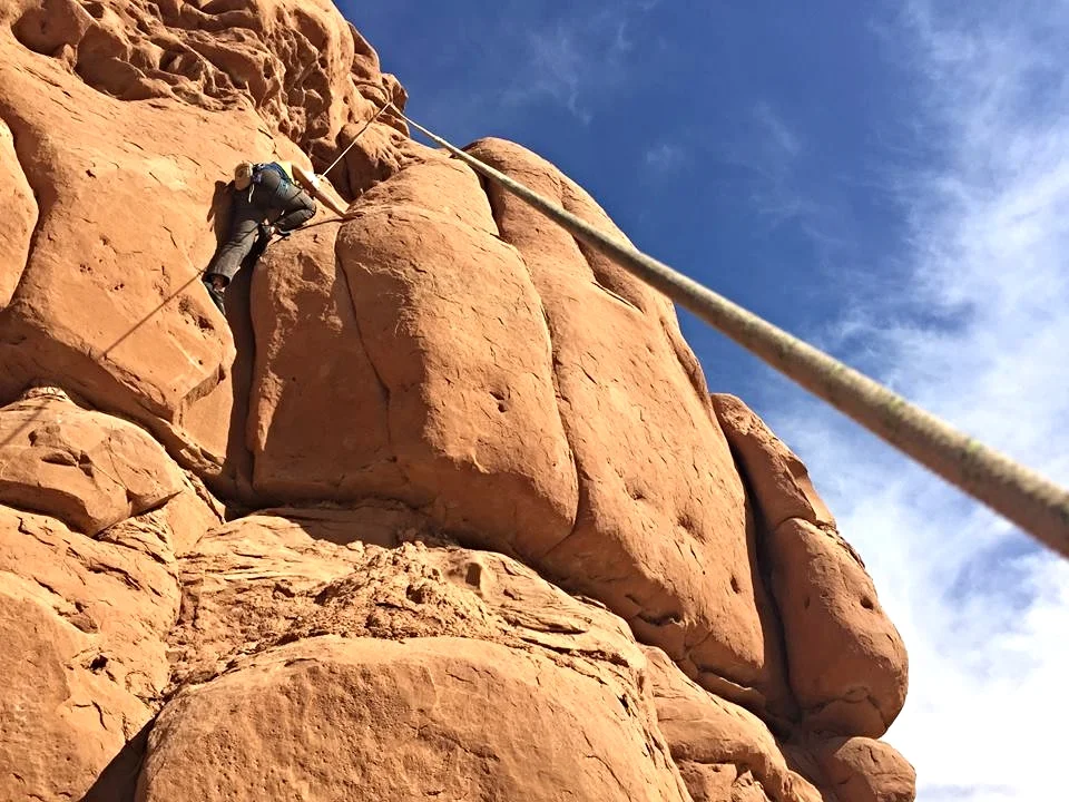 Photo by Michael Auffant - 5.9 route on Dirty Devil Tower