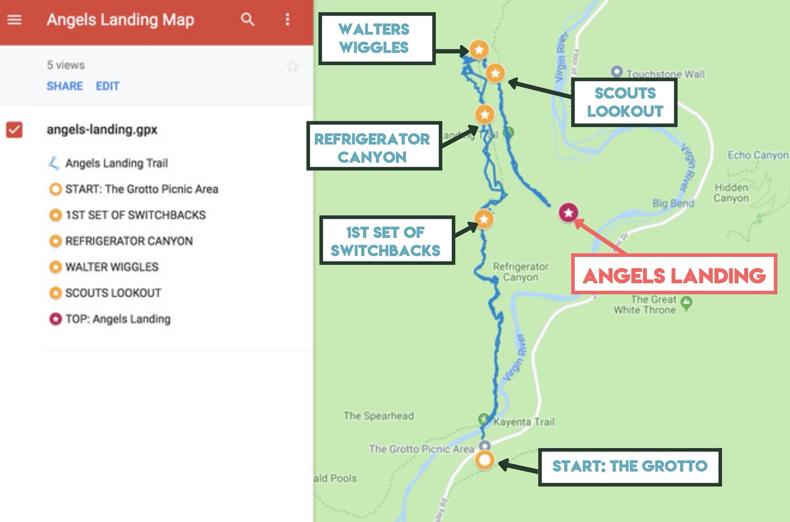 Angels Landing Zion National Park Map