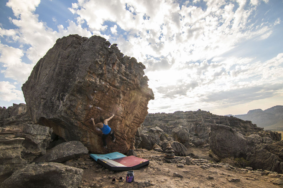 Girl Bouldering in South Africa.