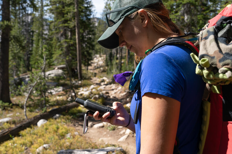 Reviewing my Alice Lake GPS data on the trail.