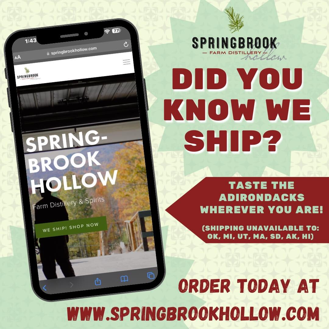 Can&rsquo;t make it to the Tasting room? Want to enjoy the taste of the Adirondacks from another state? Want to send some New York spirits to a loved one who lives states away? We&rsquo;ve got you covered! 

➡️ www.SpringbrookHollow.com ⬅️

.
.
.
.
#