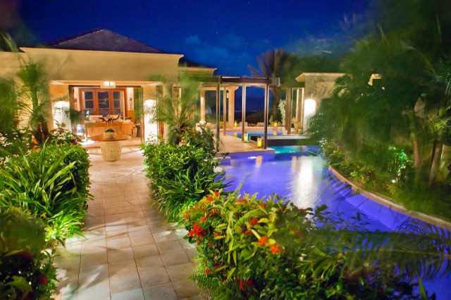 Night time photo of Anguilla Bird, one of the top luxury villas on the island