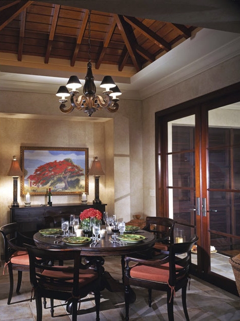 Breakfast room with custom-made tableware from Bali. Painting in background is by well-known Caribbean Impressionist, Sir Roland Richardson. Photo by Michael Wilson