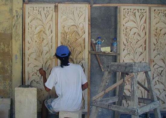  Hand-carved limestone panels for entrance gates. Photo taken in Bali during fabrication. 