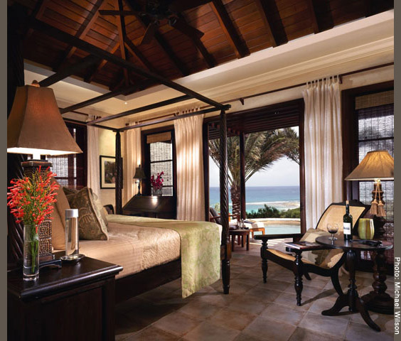  Bedroom with view of verandah, plunge pool, and Caribbean Sea 