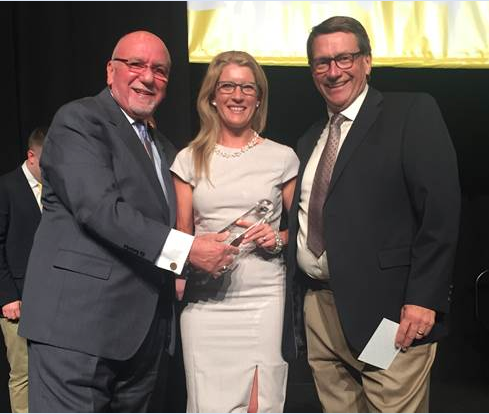 2015-2016 IARW Chairman - Angelo Antoci (left) and 2015-2016 WFLO Chairman Greg Brandt (right) pictured with the 2016 GCCA Global NextGen Award Winner - Melissa Hunt - S&D Logisti