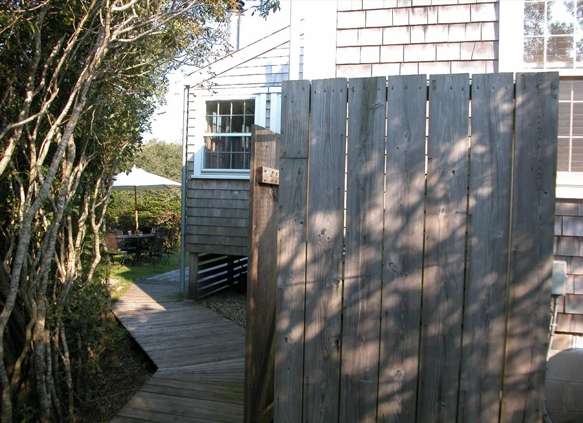 Outdoor private shower that catches the afternoon sun