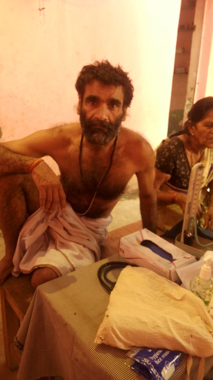 This is Harsh. He lives in the local community and meditates throughout the day. He visited the health camp to learn more about western medicine and to receive a general checkup. 