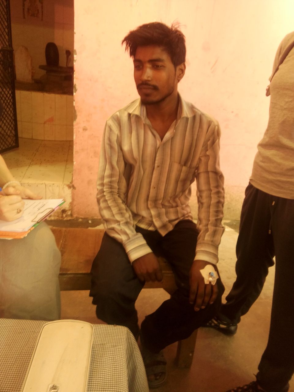Meet Deepro. He is 32 years old and sells clothes. He injured his hand while building a cart. He told us a nail when through his hand. He needs an x-ray and possible surgical intervention. 
