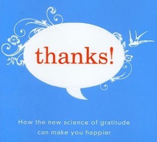 Detail of cover from Thanks! How the new science of gratitude can maker you happier. By Robert Emmons. Houghton Mifflin Harcourt, 2007.