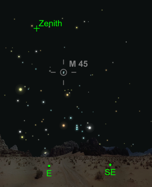 Pleiades (M45) rising one hour after sunset as seen from Sura, Iraq in 349 CE.