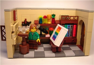 Isaac Newton divided a ray of sunlight with a prism in a series of experiements published in 1672. Lego recreation is from here .