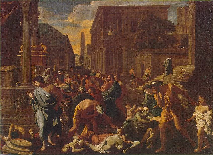 The Plague of Ashdod 1630 by Nicolas Poussin (1594–1665). Louvre, Paris. The picture was on the front cover of the January 2018 edition of the journal Emerging Infectious Diseases .