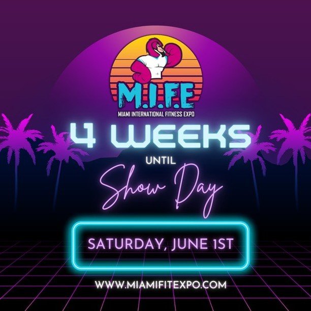4 weeks until #MIFE2024 🎉

This is our 10th Anniversary &amp; we can&rsquo;t wait for all of you to revel in the 8 Sporting Events we have going under one roof!

🔹IFBB &amp; NPC Miami Muscle Beach Pro/Am
🔹100% Raw Reckless Miami Mayhem StrongLifti