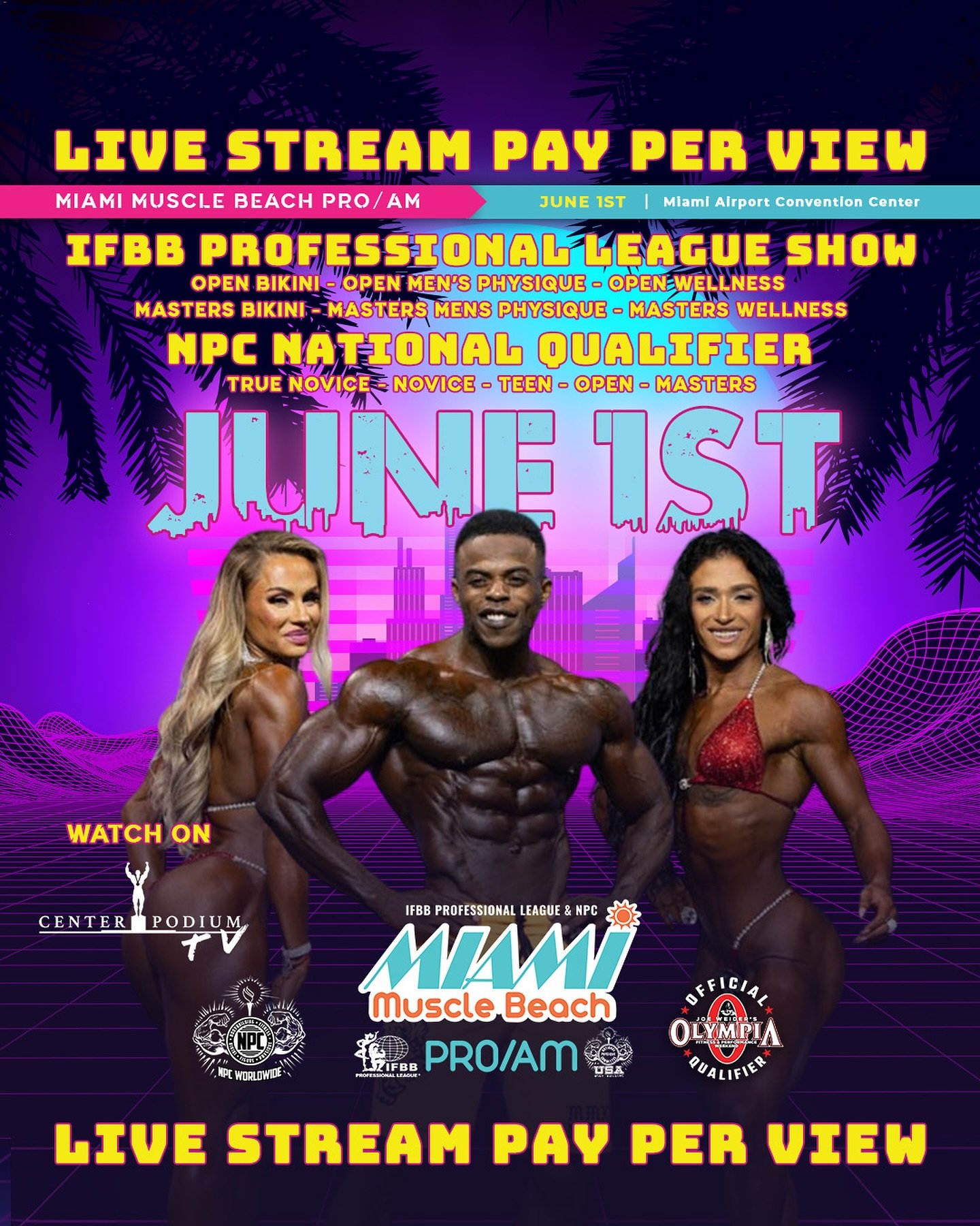 Hey, #FitFam! 📢

Get pumped for the ultimate bodybuilding showdown in Miami, coming to your screens! The Miami Muscle Beach Pro/Am, the ultimate #ifbbpro &amp; #npc event in #Miami, is live streaming now! 🔥

Don&rsquo;t let this epic display of str