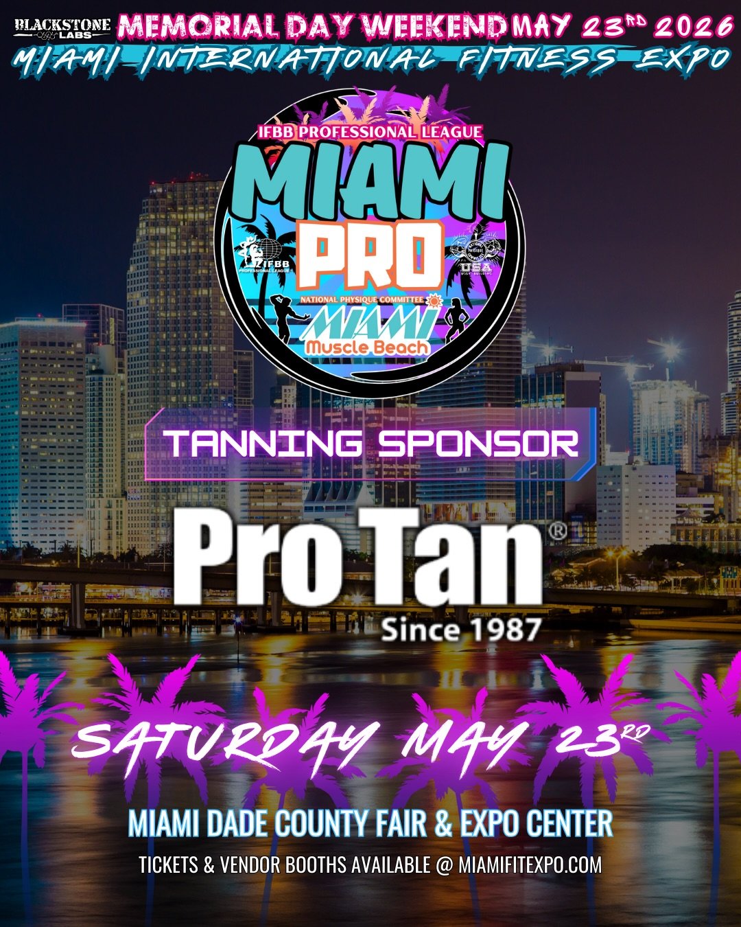 A massive THANK YOU goes out to&nbsp;@protan_official - the official tanning provider of the IFBB Miami Pro &amp; NPC Miami Muscle Beach for over a decade &amp; the gold standard when it&rsquo;s time to show up flawless on stage!🏆

Set inside the Mi