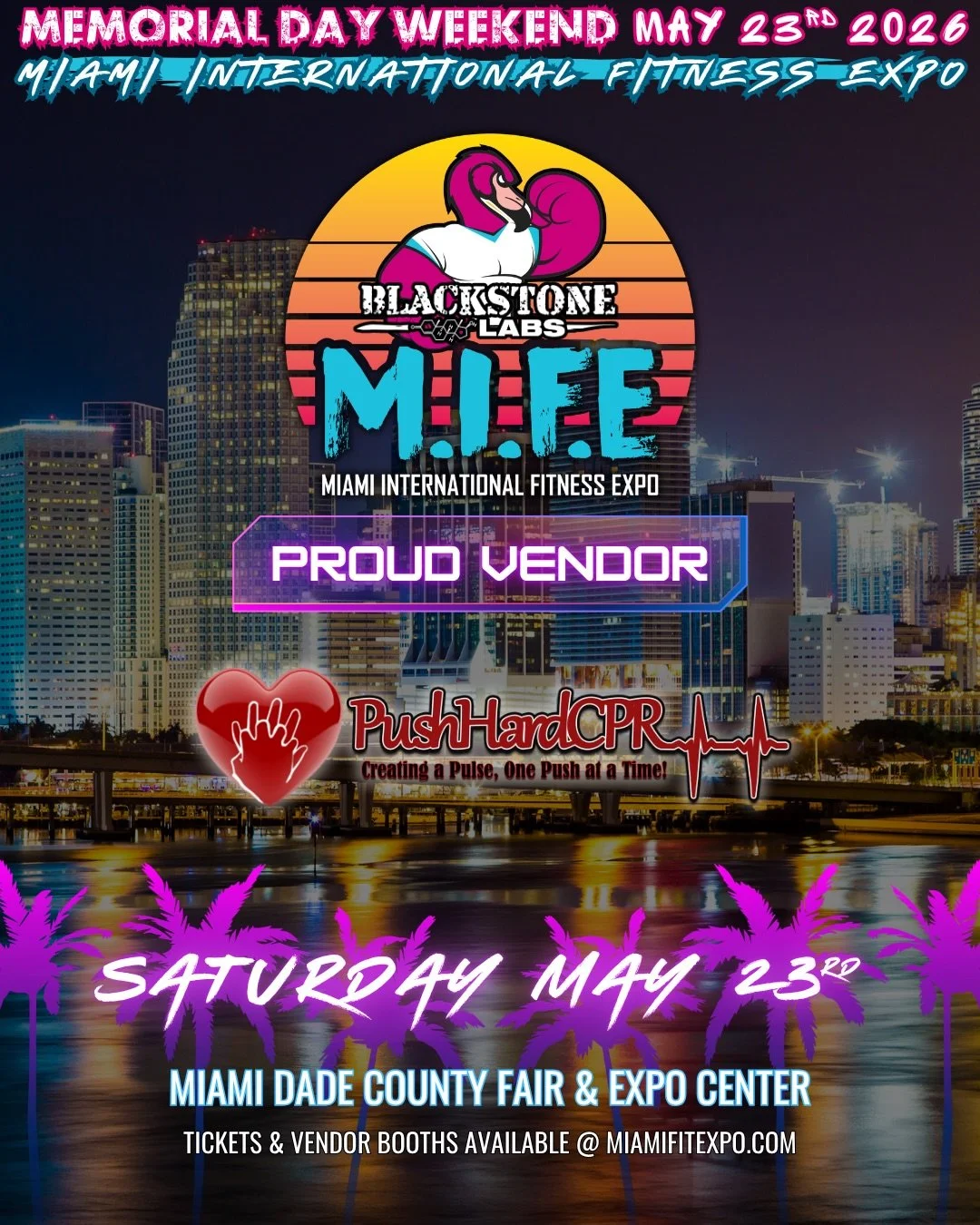 We&rsquo;re thrilled to welcome  @push_hard_cpr back to the Miami International Fitness Expo! 🎉

Push Hard CPR is South Florida&rsquo;s premier training for #healthcare certifications &amp; AED sales/rentals! A certified American Heart Association T