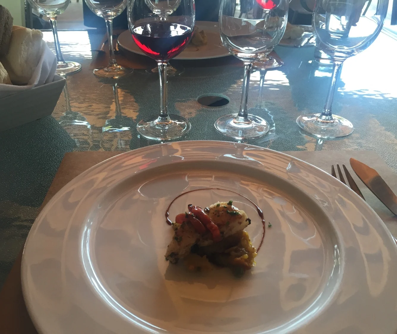 Course 2 was fish, served with a red.