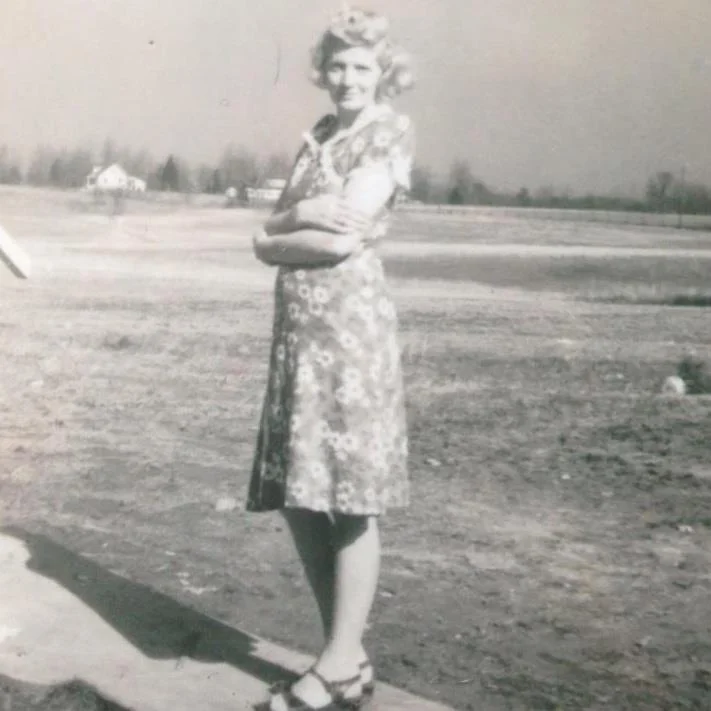 a very young Jennie Rose standing on the Snawder family grounds on Beulah Church Road, Fern Creek, KY