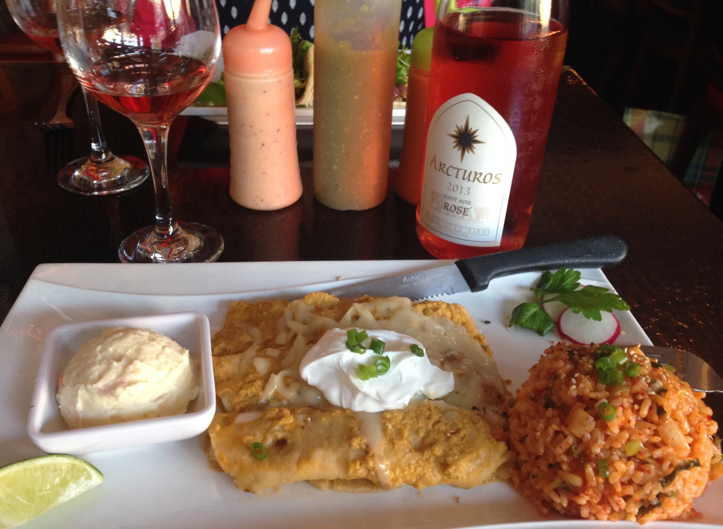 Our Arcturos Rosé back in Chicago, saddled up to some Korean enchiladas!