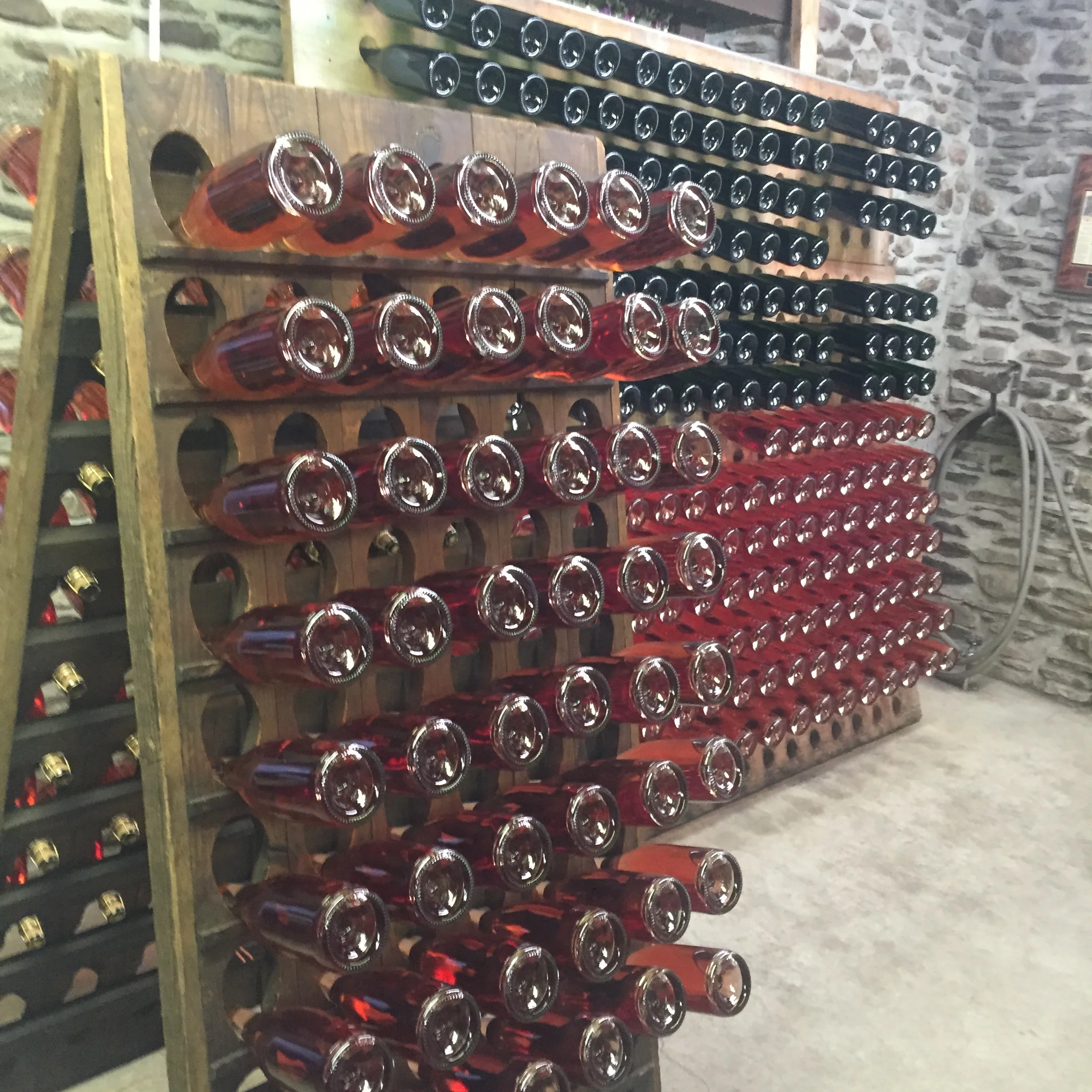 Chateau Frank sparkling, racked and ready to be riddled. photo by Gabriel Manzo