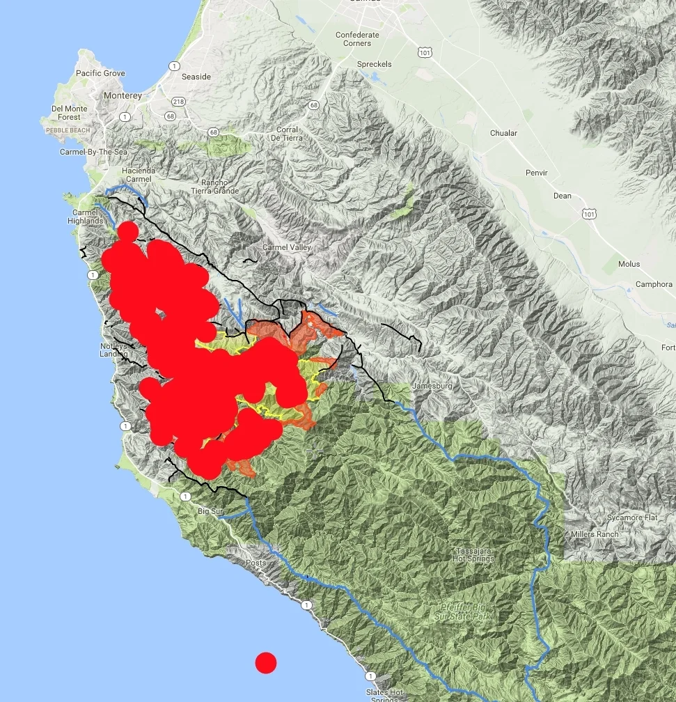 Map of the location of the fire, as of August 5, 2016