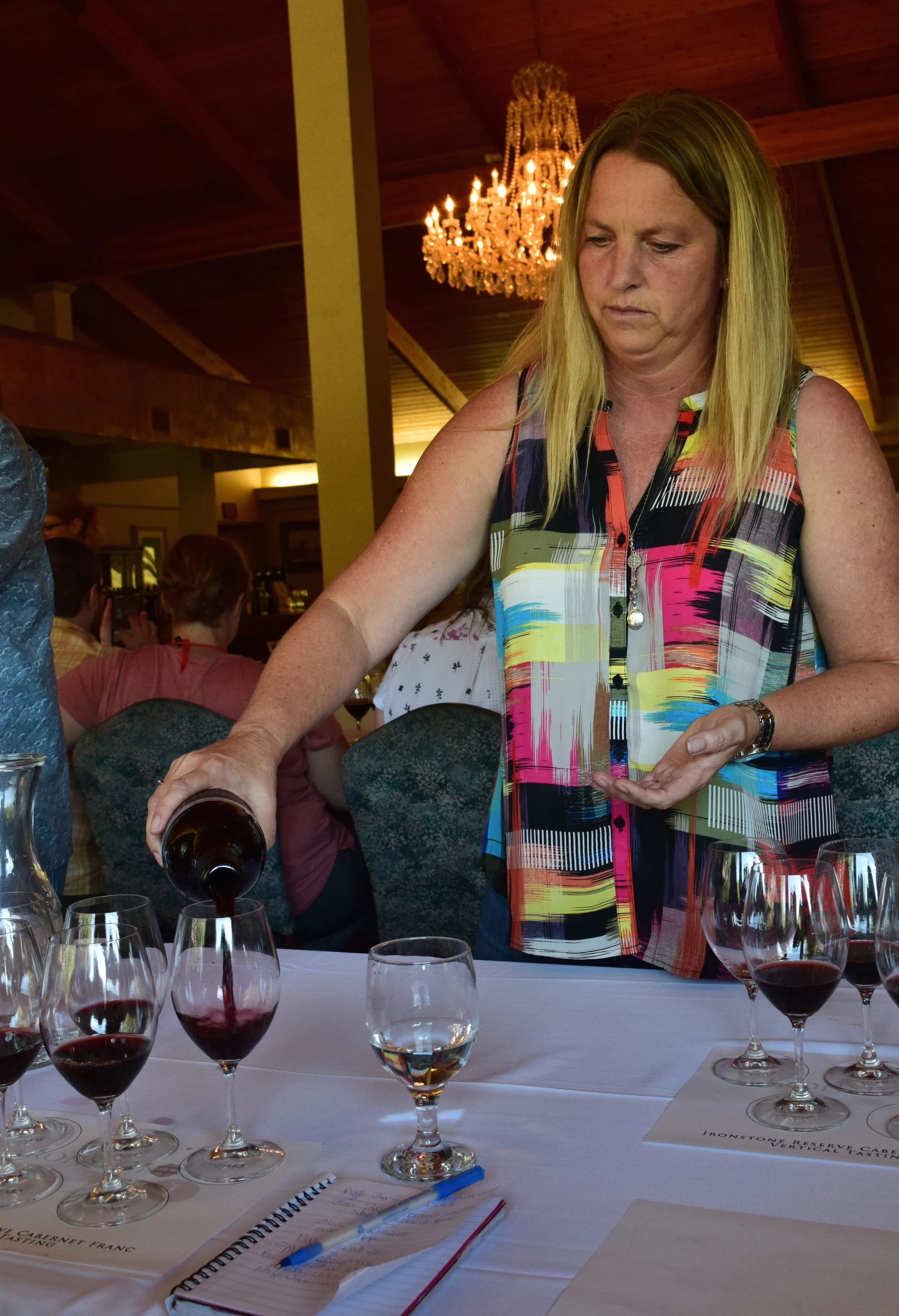 Joan Kautz pouring for the Cab Fran flight