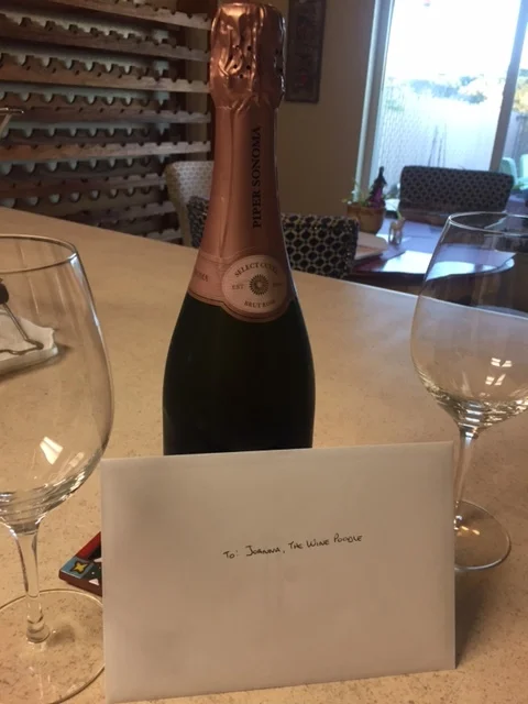 This is what was awaiting me when I got home from my exam. Gabe knows me so well! A NV Sonoma Sparkling Rosé from Piper Sonoma! Perfect.