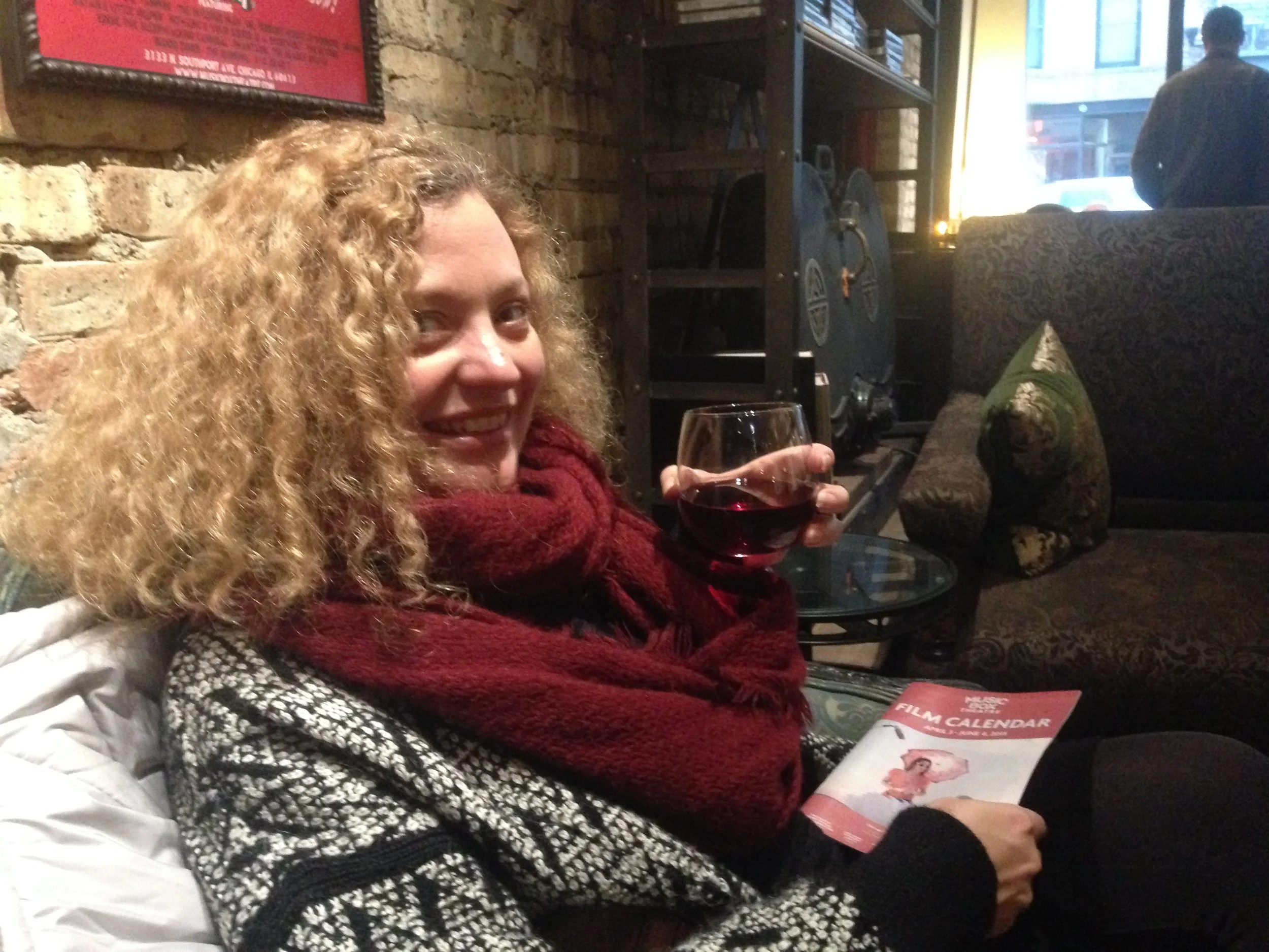 A glass before seeing an anniversary screening of Sideways at The Music Box, Chicago, IL Photo by Gabriel Manzo